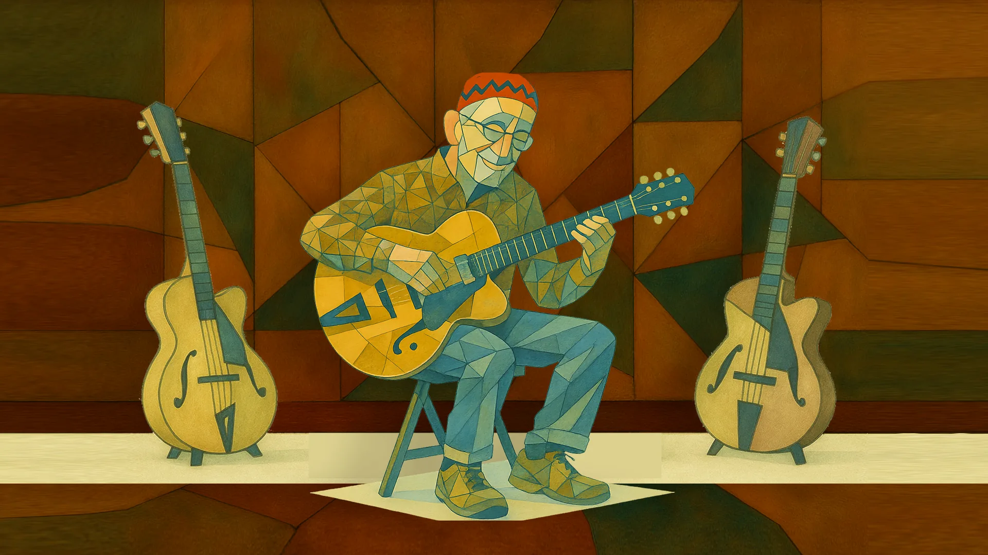 Richie Zellon with guitars- Cubist design